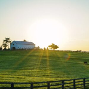 Sunrise over a barn in a rural Kansas City area, representing quality roofing services for homes and farm buildings.