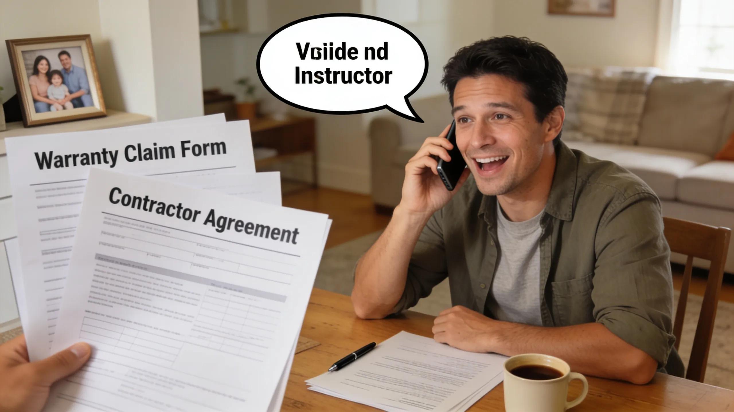 Homeowner in discussion with contractor about warranty claims, highlighting the claims process